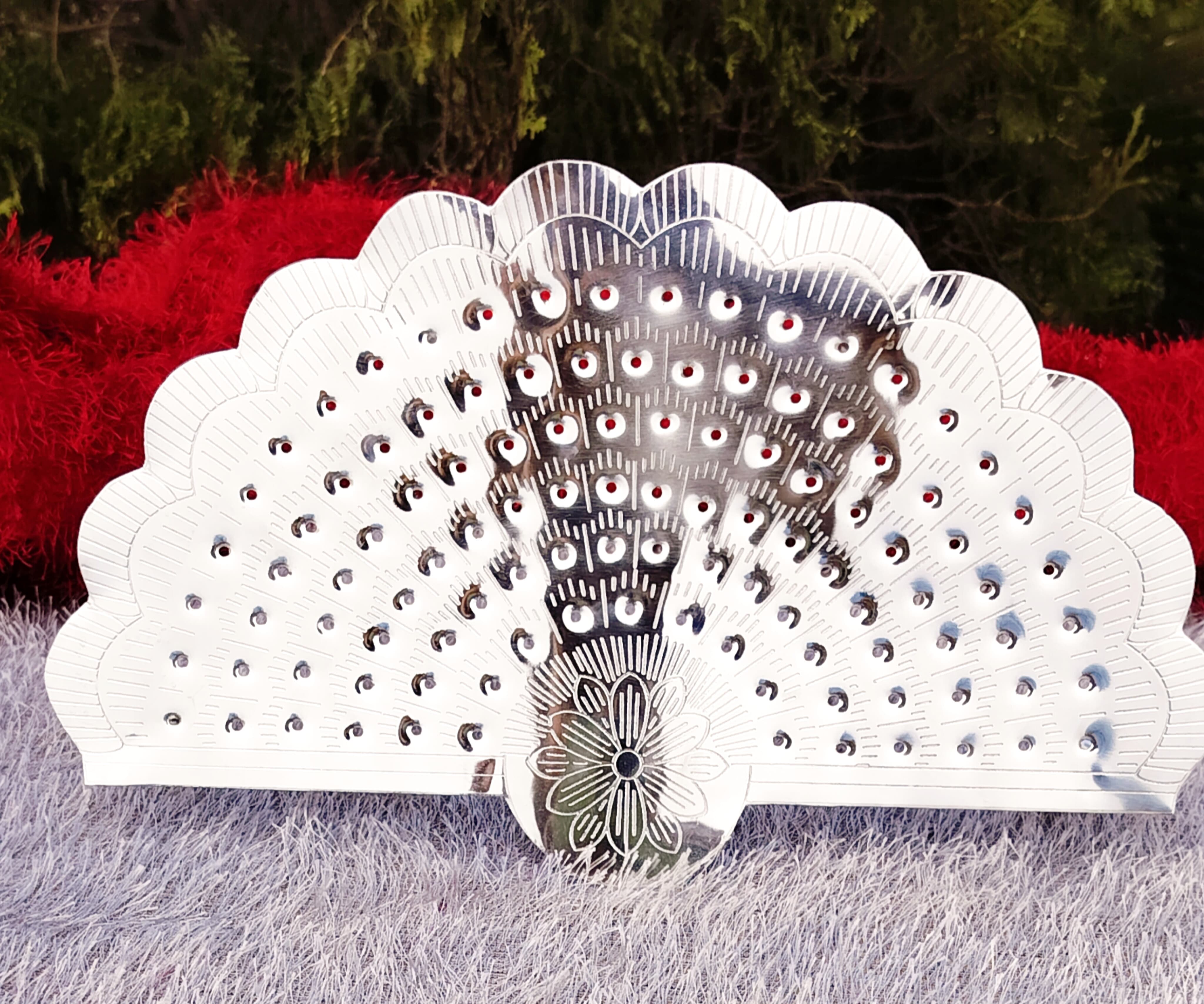 German Silver 108 Flower Stand with Laxmi Idol & Flowers.