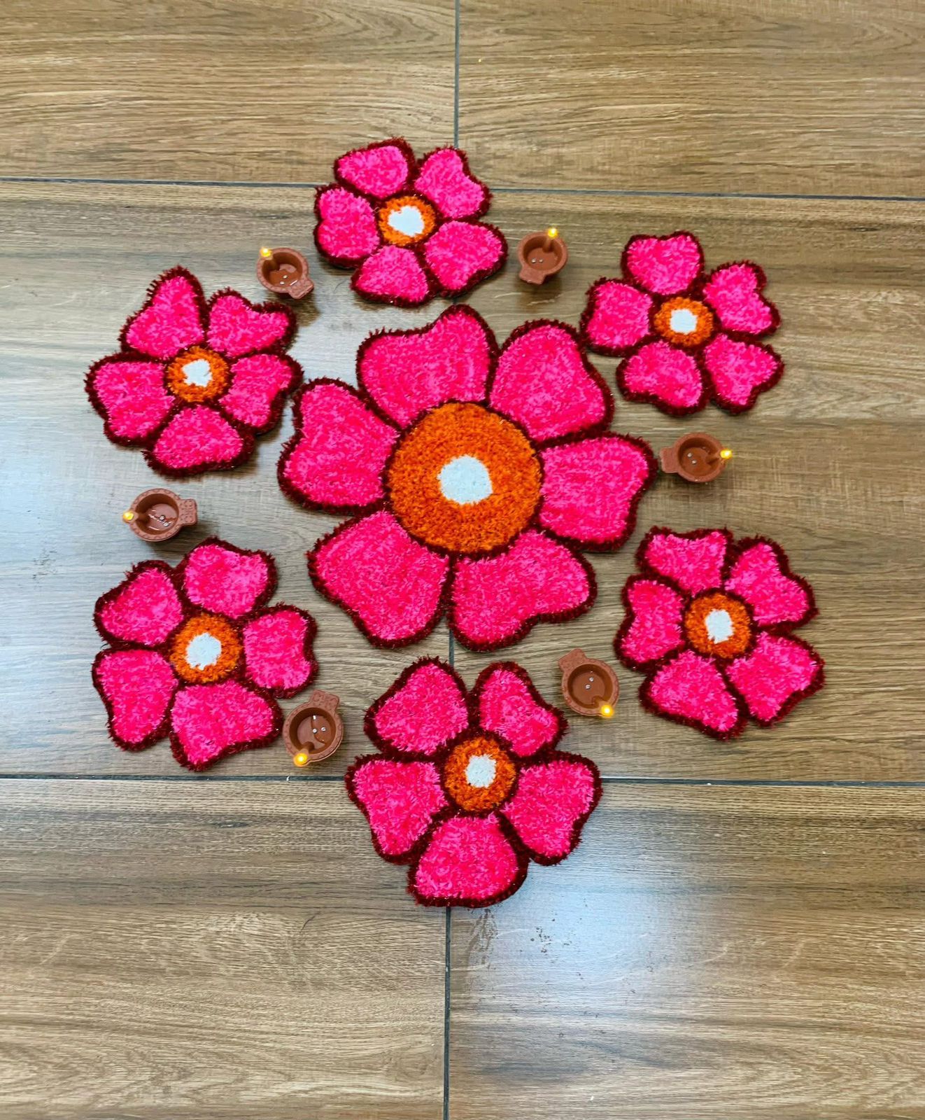 set of 7 pink flower rangoli mats for decoration for diwali festival/ gift item