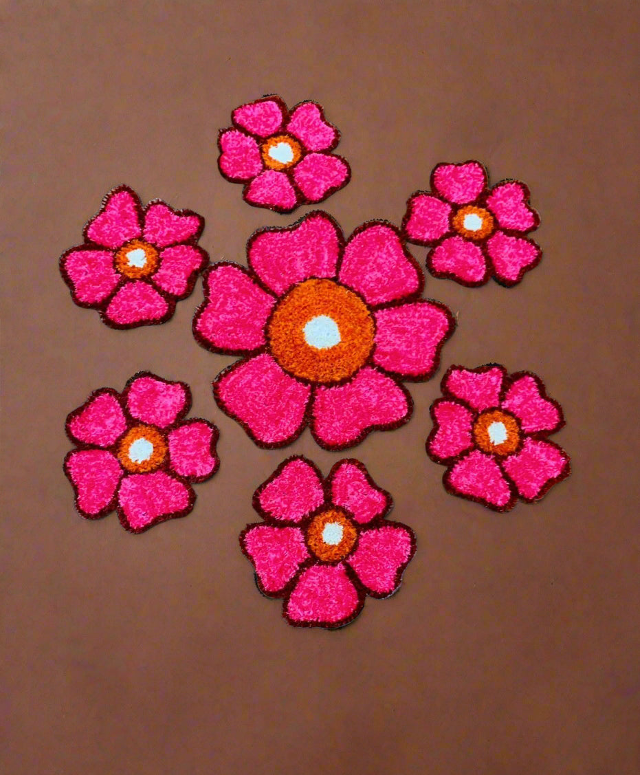 set of 7 pink flower rangoli mats for decoration for diwali festival/ gift item