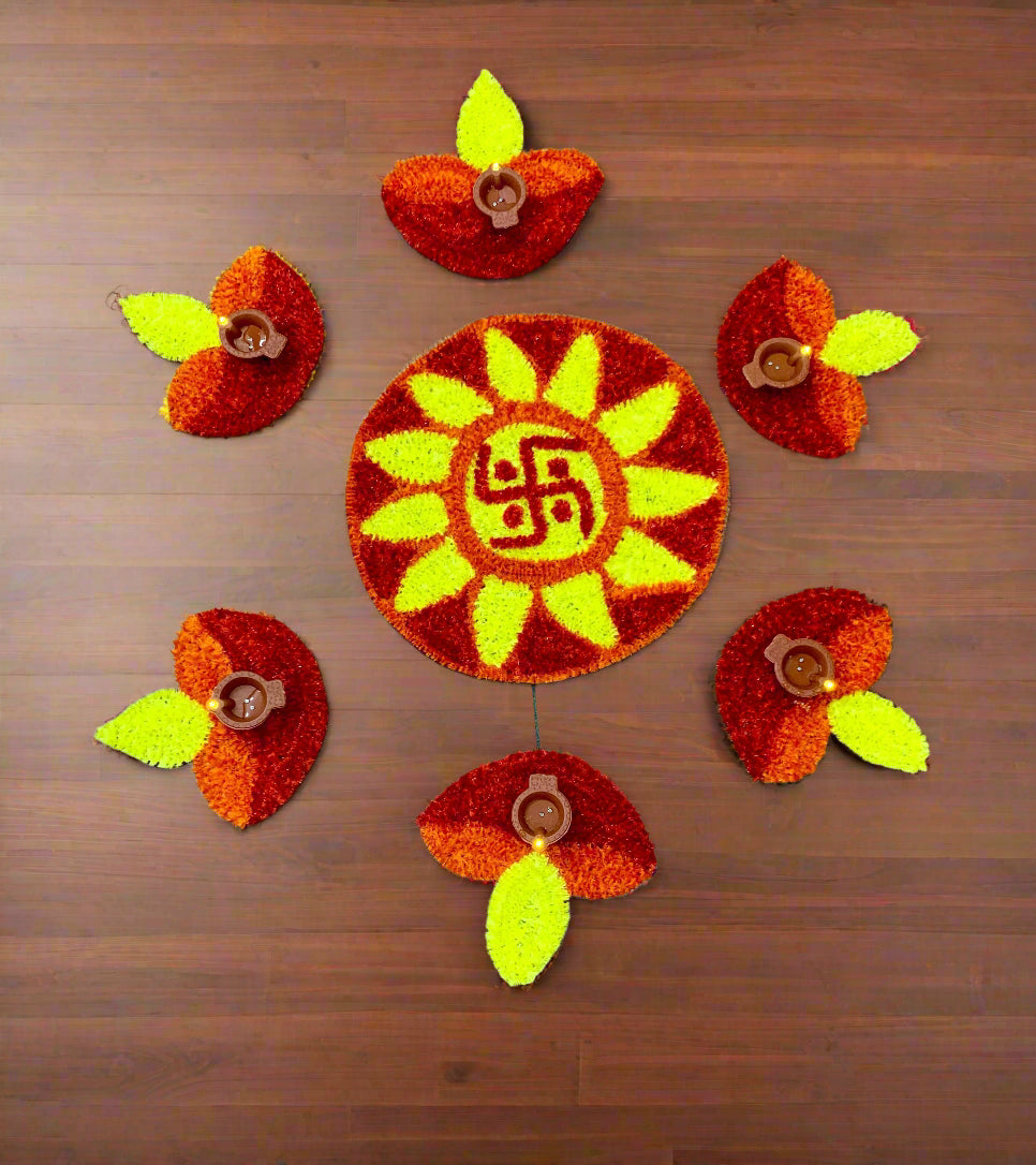 set of 7 diya design rangoli mats for decoration for diwali festival/ gift item