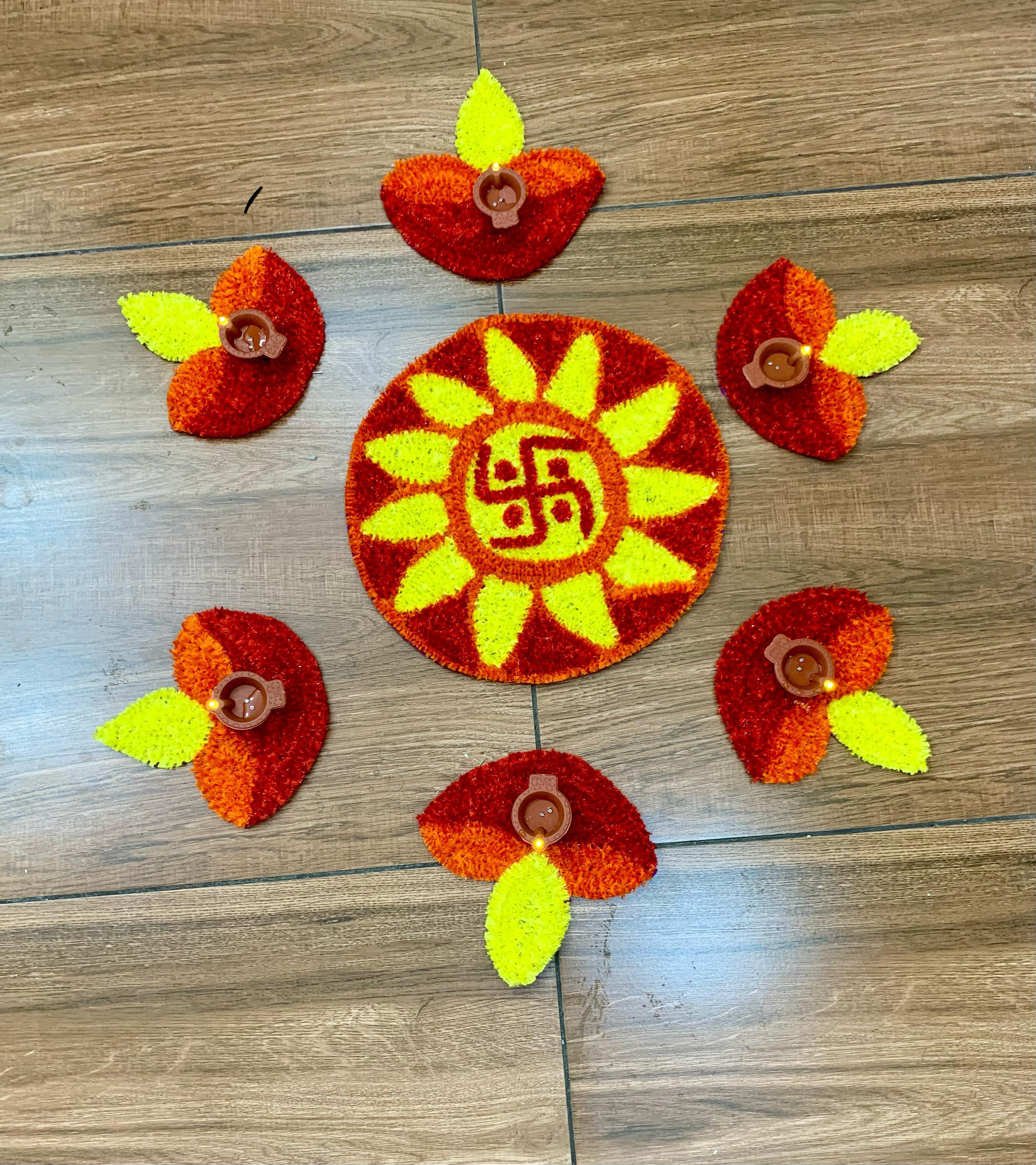 set of 7 diya design rangoli mats for decoration for diwali festival/ gift item