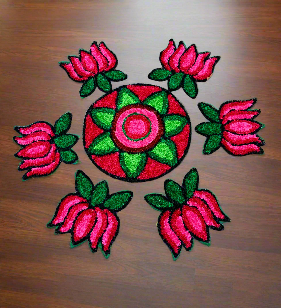 set of 7 lotus design rangoli mats for decoration for diwali festival/ gift item