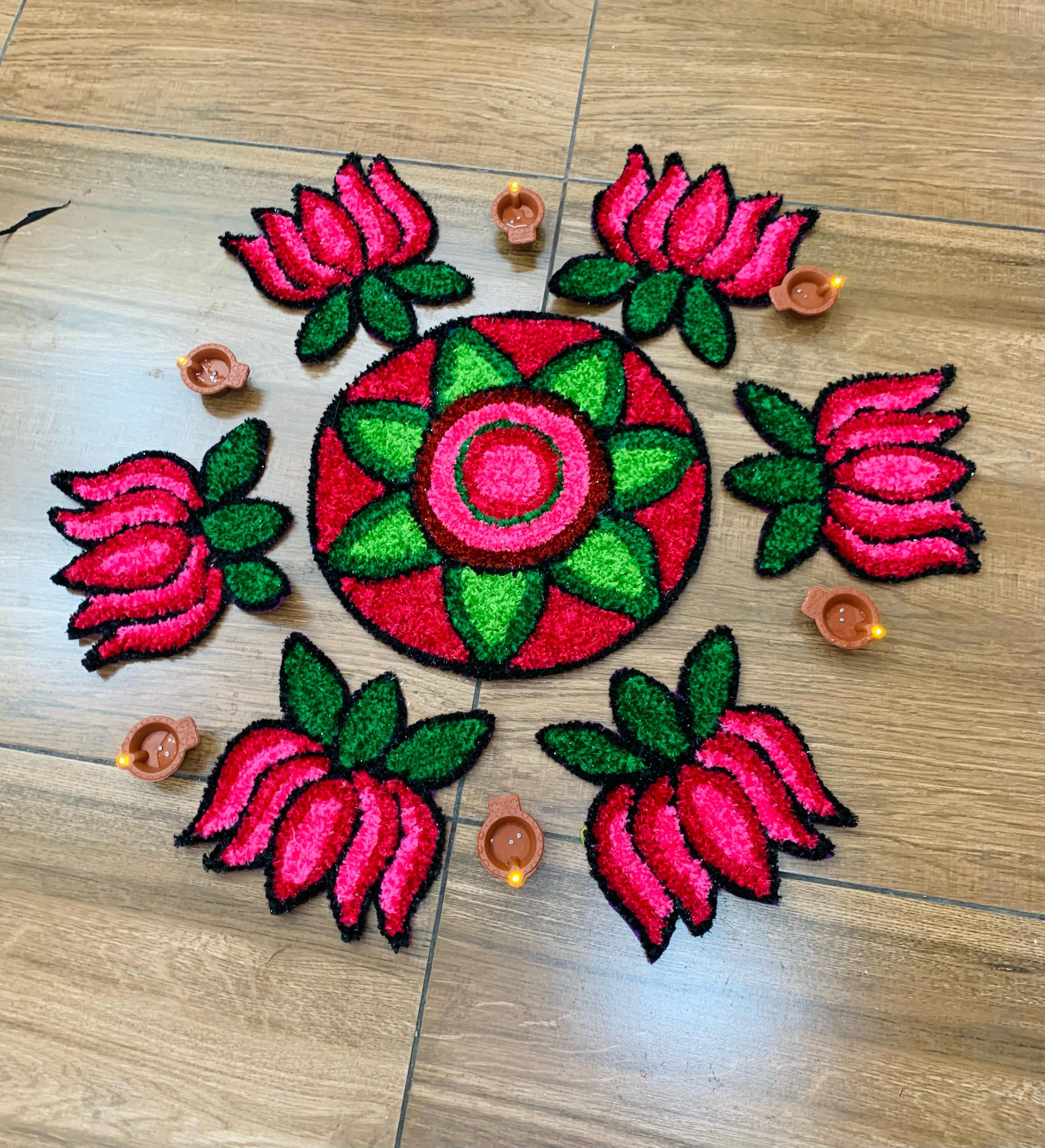 set of 7 lotus design rangoli mats for decoration for diwali festival/ gift item
