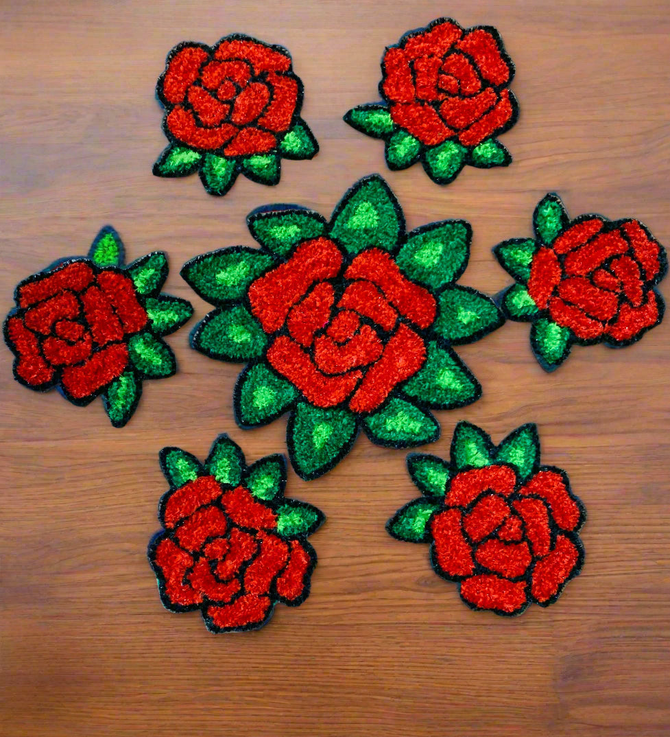 set of 7 rose flower rangoli mats for decoration for diwali festival/ gift item