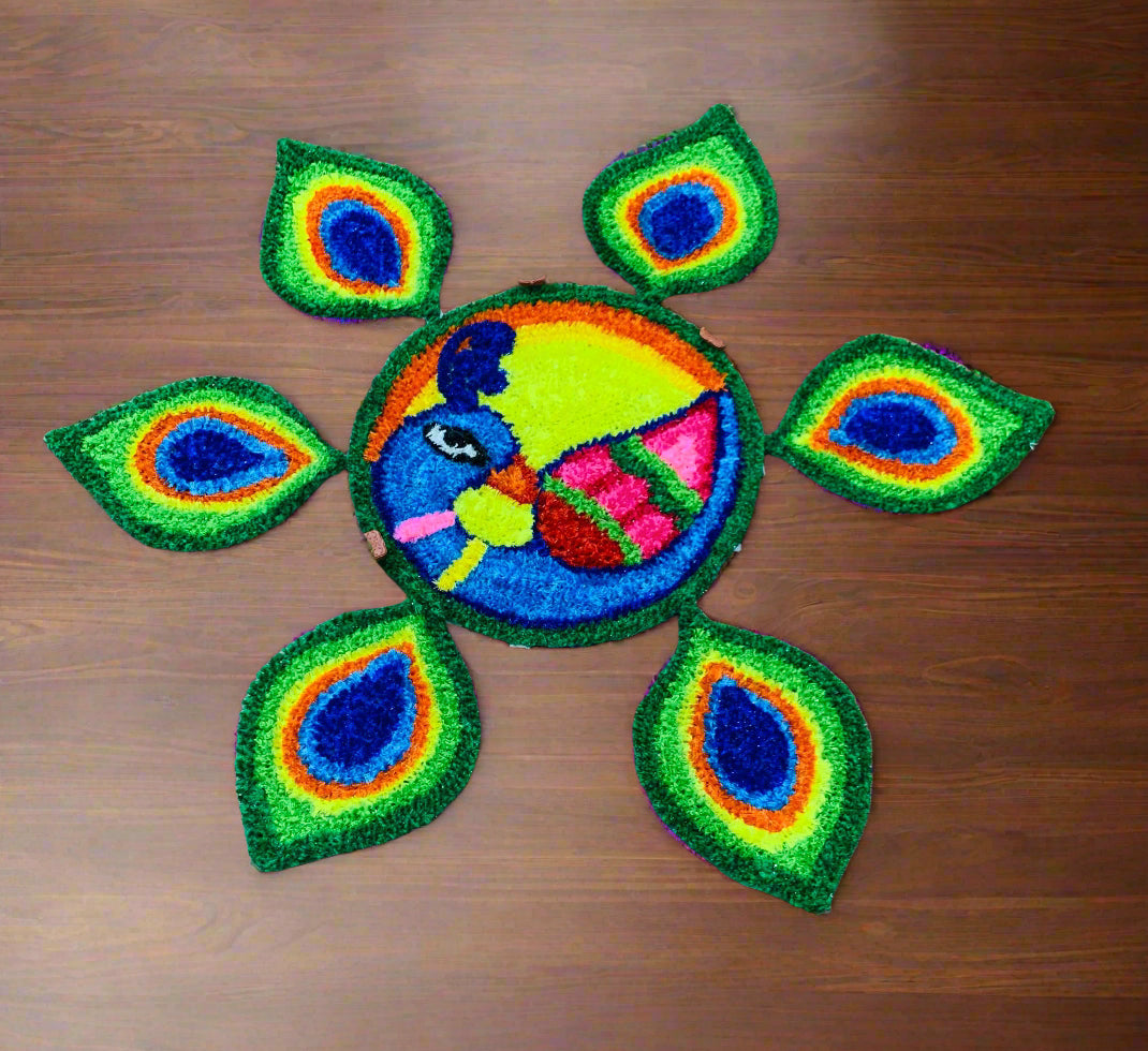 set of 7 peacock rangoli mats for decoration for diwali festival/ gift item