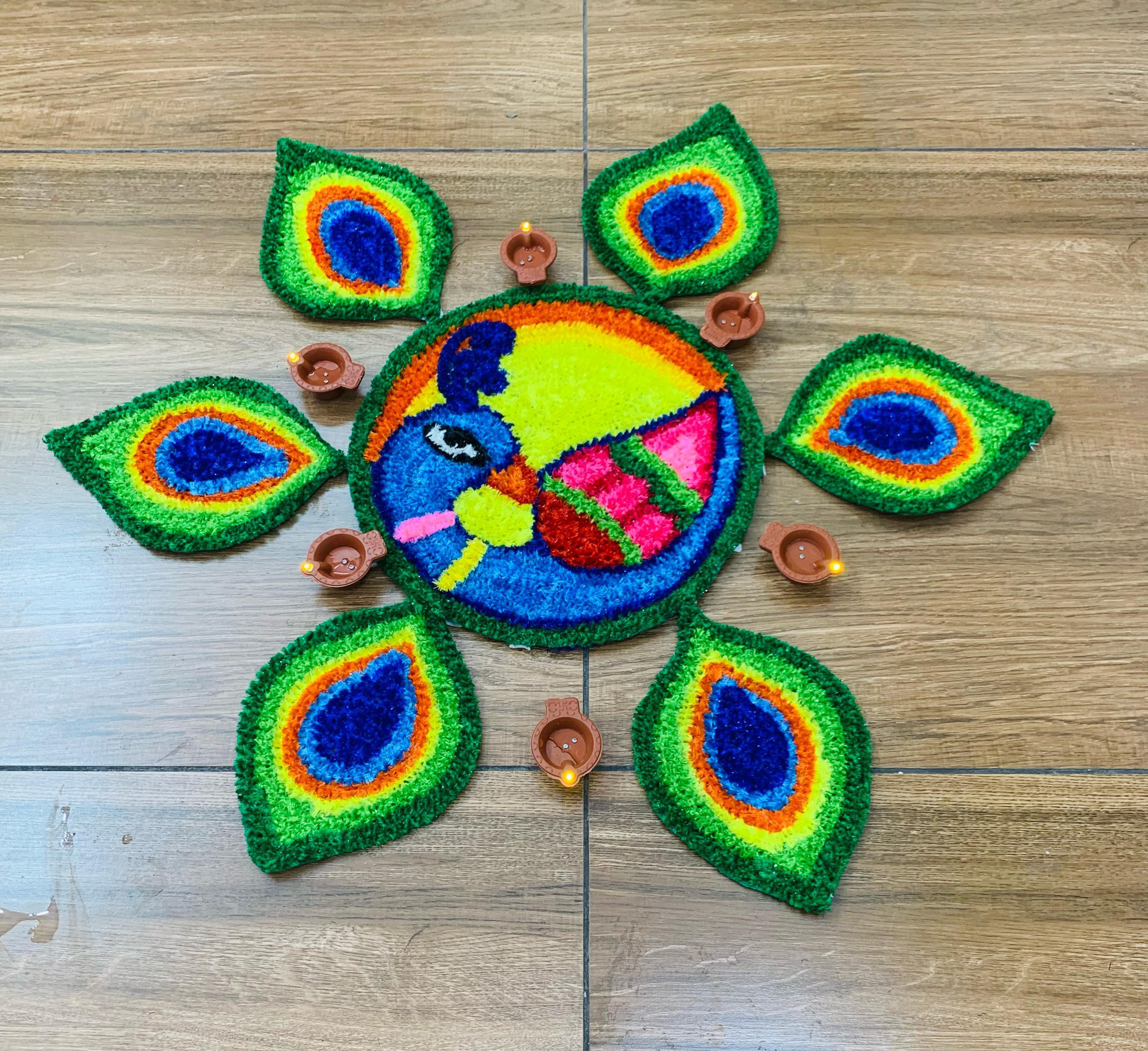 set of 7 peacock rangoli mats for decoration for diwali festival/ gift item
