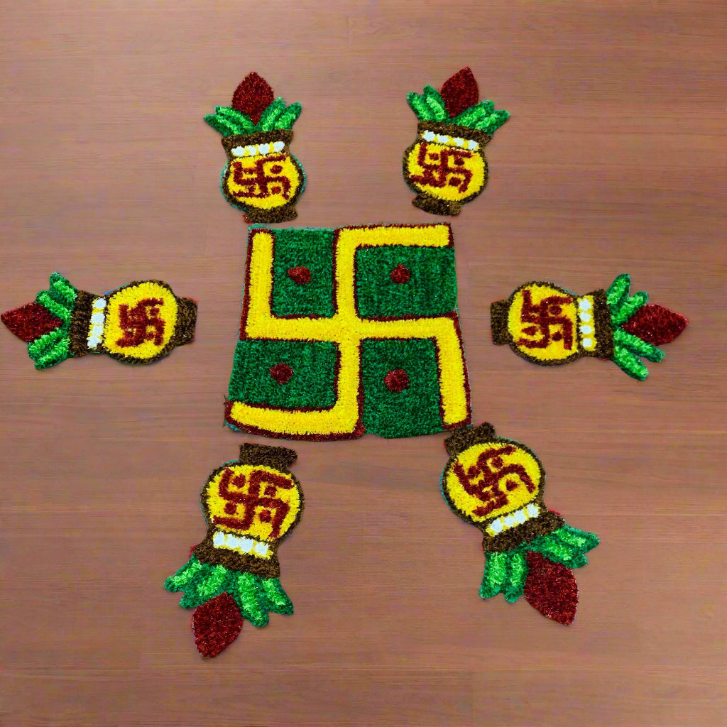 set of 7 kalash rangoli mats for decoration for diwali festival/ gift item