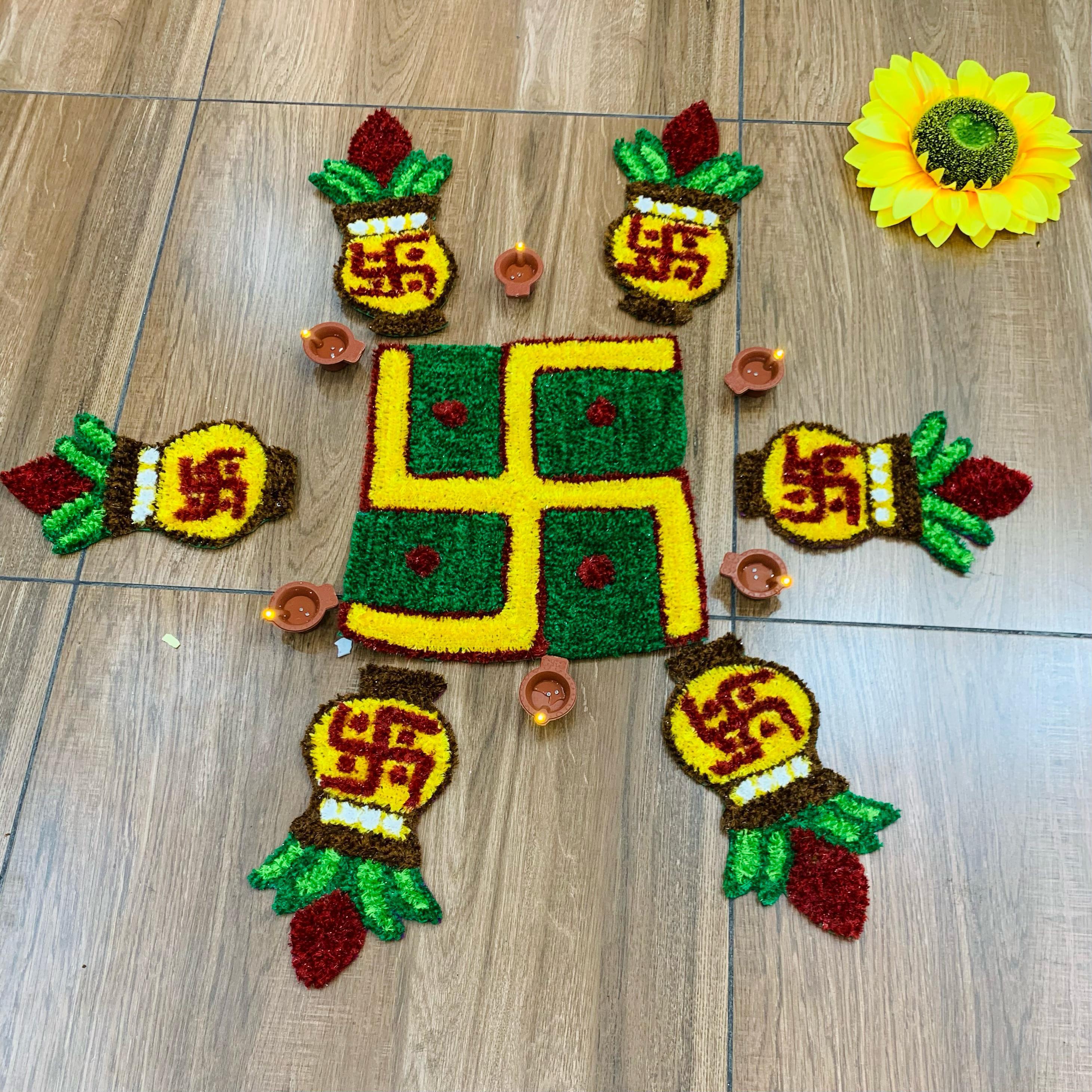 set of 7 kalash rangoli mats for decoration for diwali festival/ gift item