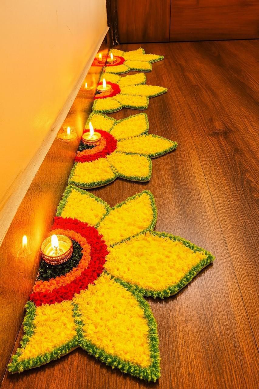 set of 8 sunflower rangoli mats for diwali/ hoysewarming / gift item, color : yellow