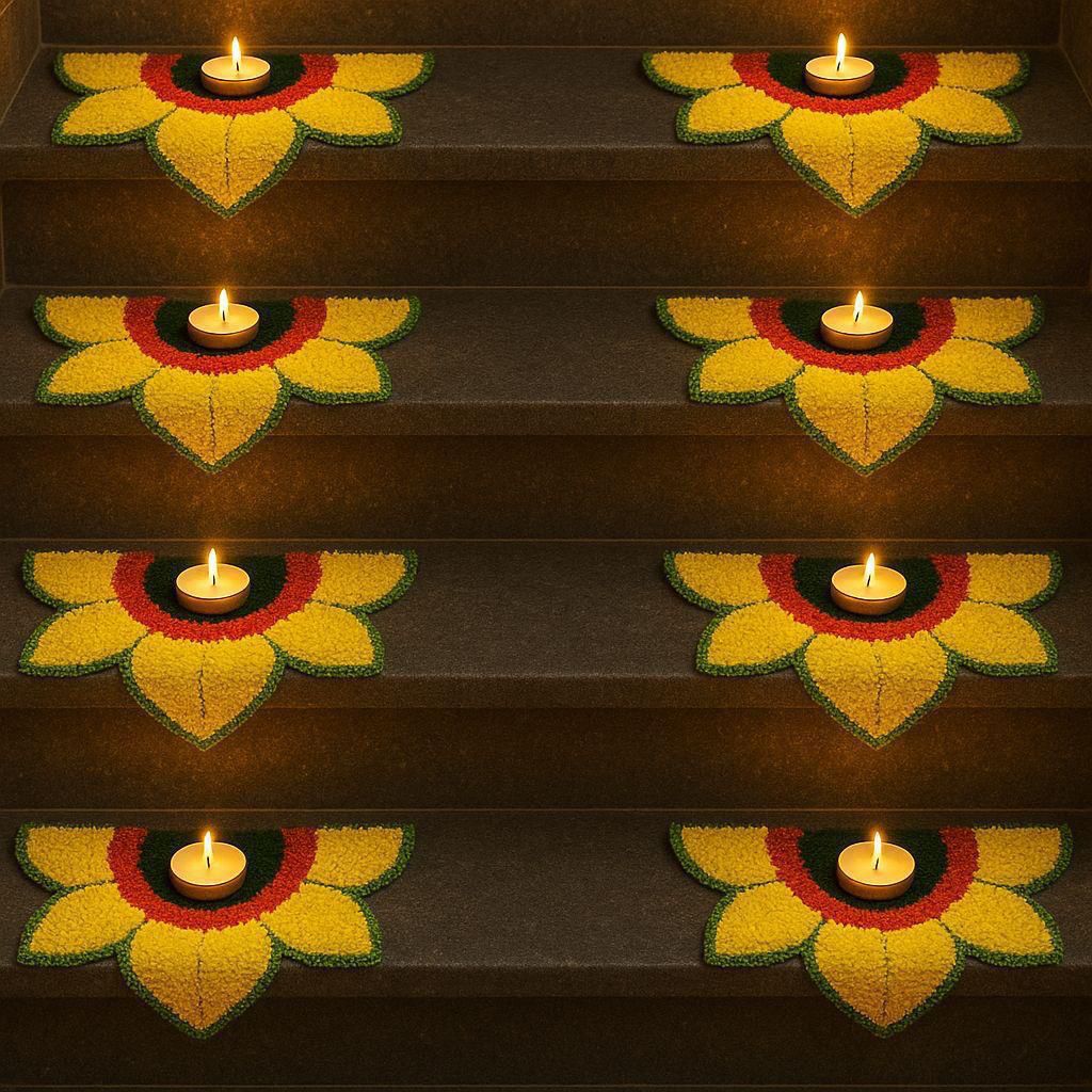 set of 8 sunflower rangoli mats for diwali/ hoysewarming / gift item, color : yellow