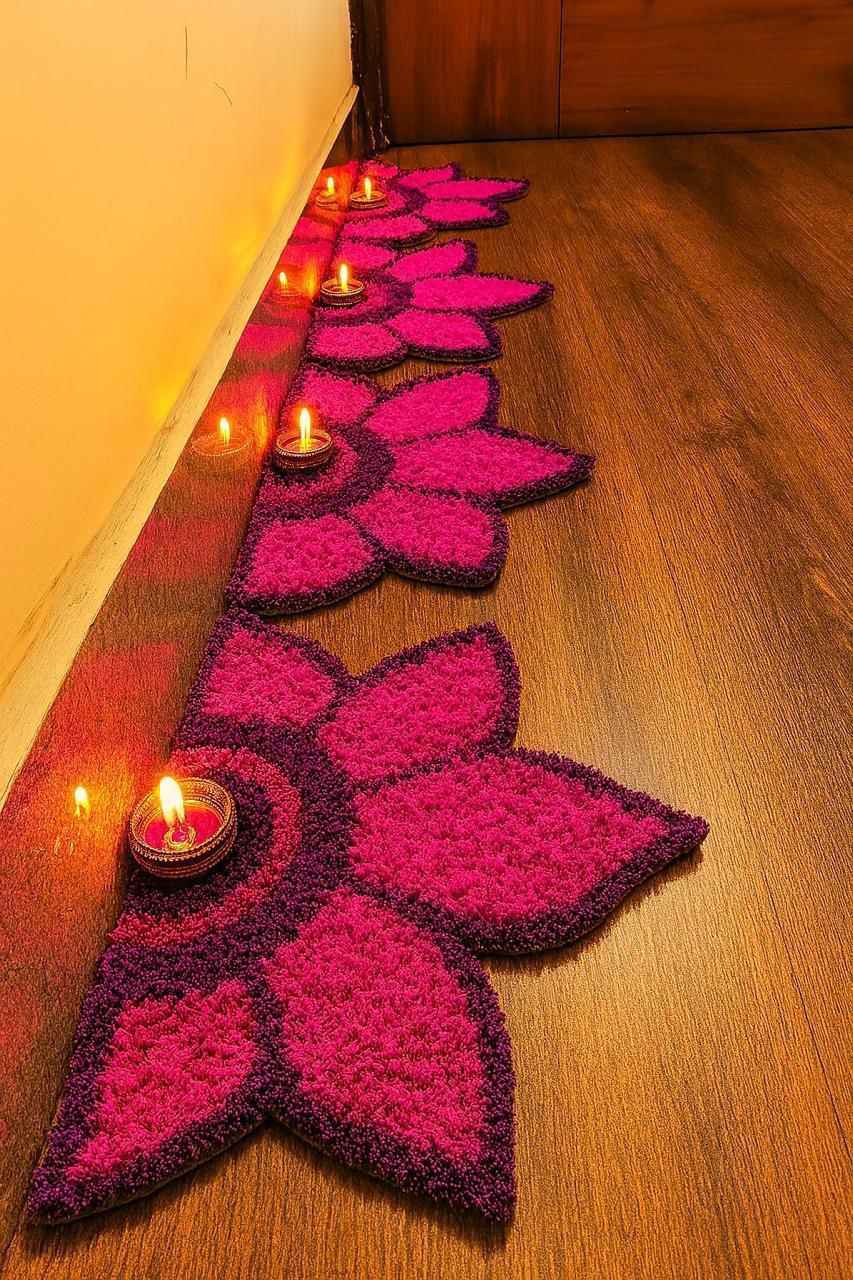 set of 8 sunflower rangoli mats for diwali/ hoysewarming / gift item, color : pink