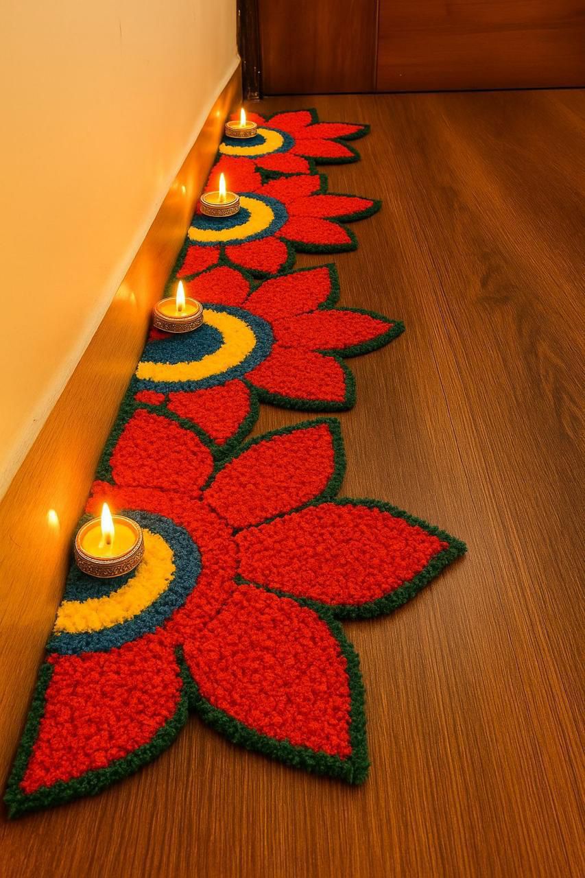 set of 8 sunflower rangoli mats for diwali/ housewarming / gift item, color : red