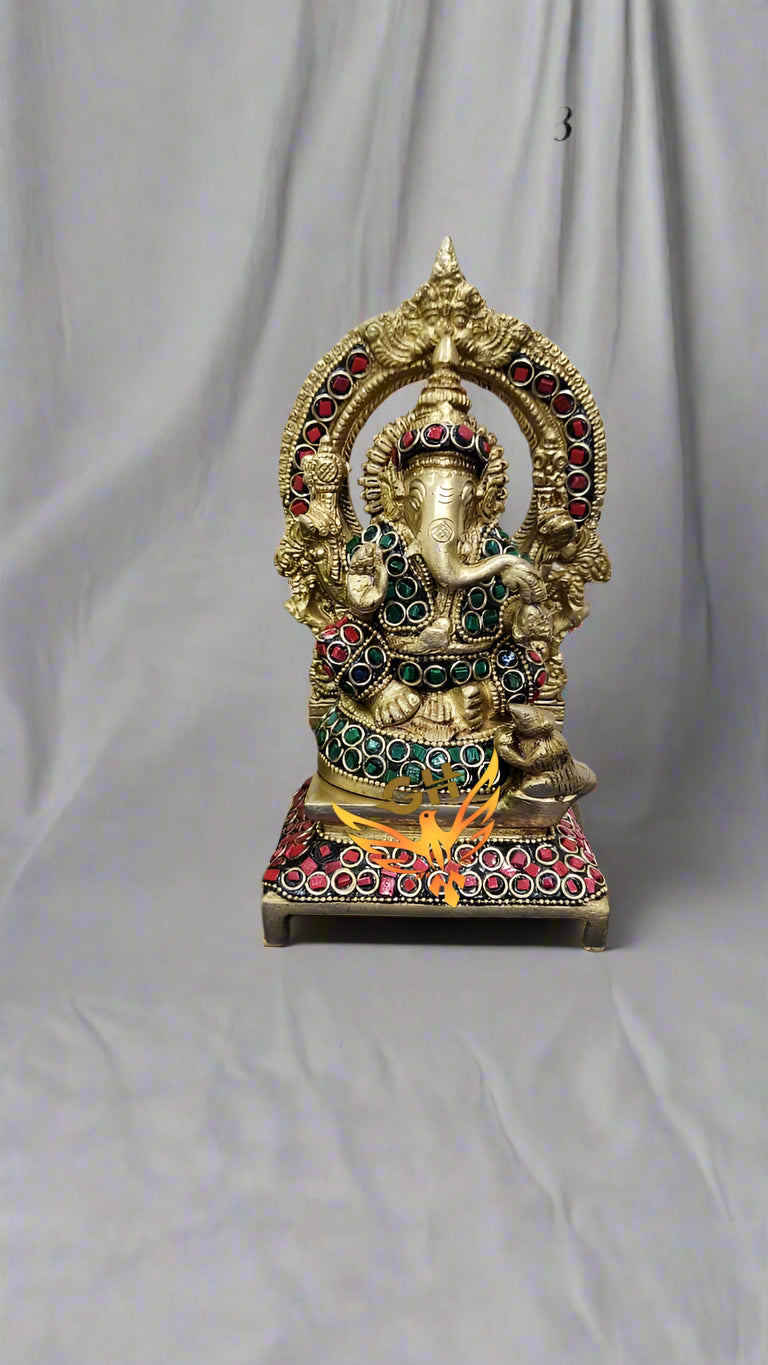 brass with stone work ganesh idol for home décor/ gift item