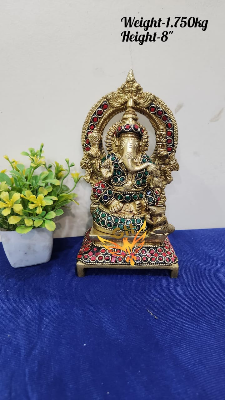 brass with stone work ganesh idol for home décor/ gift item