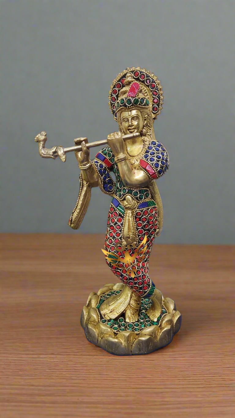 Divine Brass Krishna Idol with Flute – Symbol of Joy, Wisdom & Harmony
