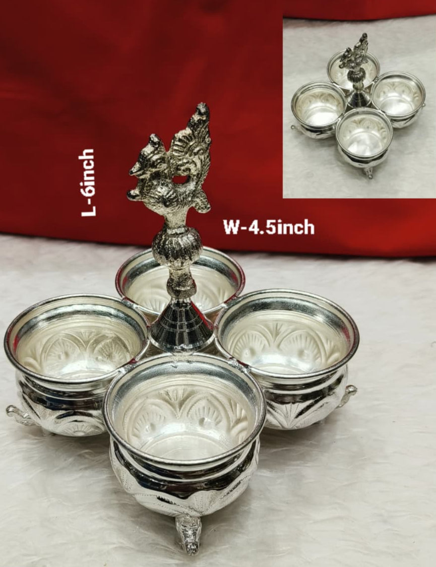 silver plated elephant legs kumkum 4 bowl set for pooja/ housewarming pooja