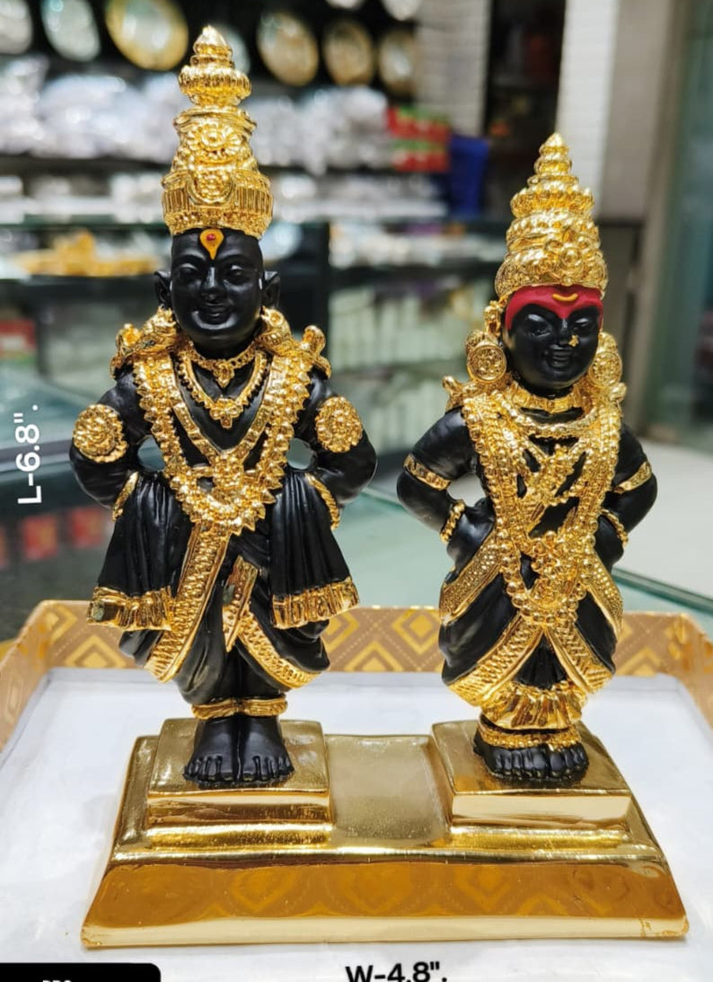 Gold Plated resin Black Tone Vitthal Rukmini Idol for home/ office temple/ gift item