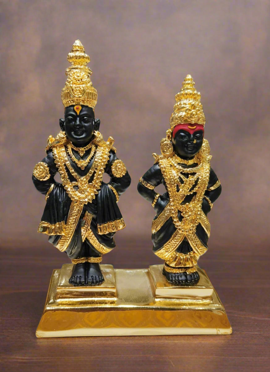 Gold Plated resin Black Tone Vitthal Rukmini Idol for home/ office temple/ gift item