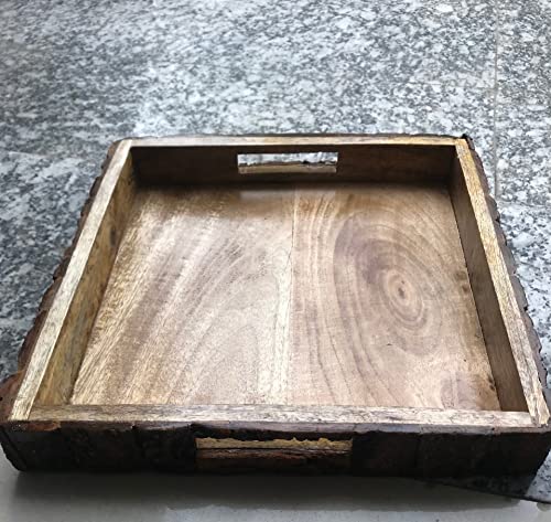 wooden Bark Square Serving Tray