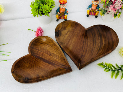 Wooden Heart Shape Platter set of 2 trays