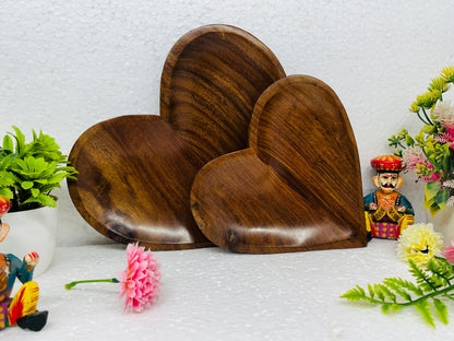 Wooden Heart Shape Platter set of 2 trays