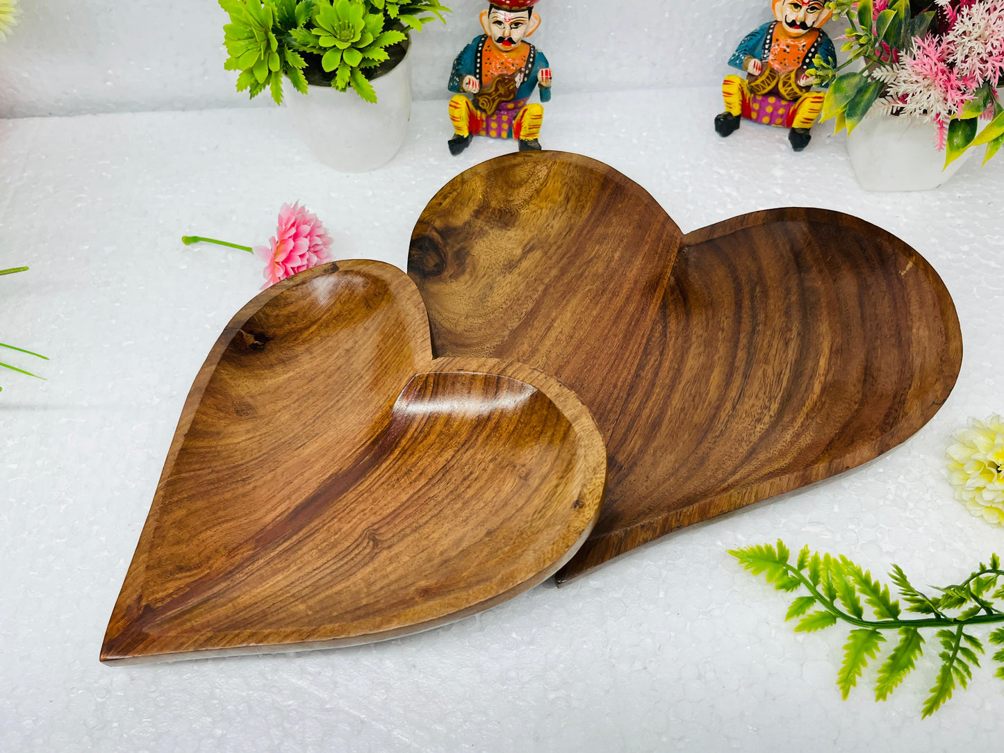 Wooden Heart Shape Platter set of 2 trays