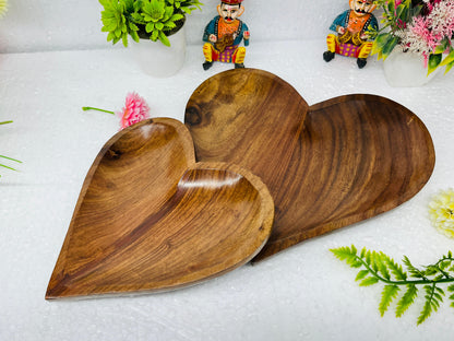 Wooden Heart Shape Platter set of 2 trays