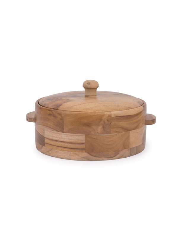 Handmade Wooden Casserole Chapati Box Multipurpose Wood Kitchen Container with Steel bowl