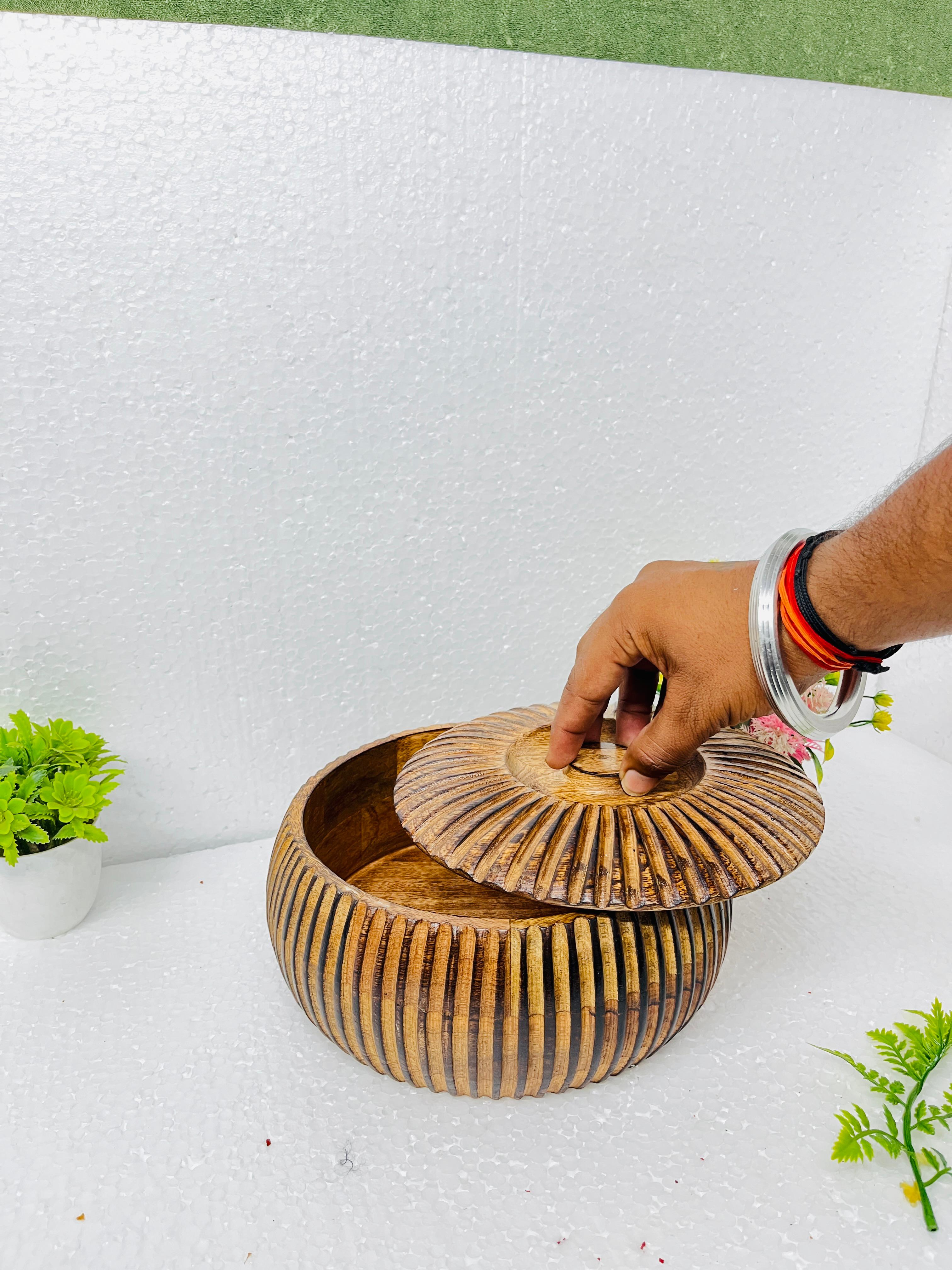 Mango Wood Pumpkin Shape Casserole or Chapati Box or wooden box