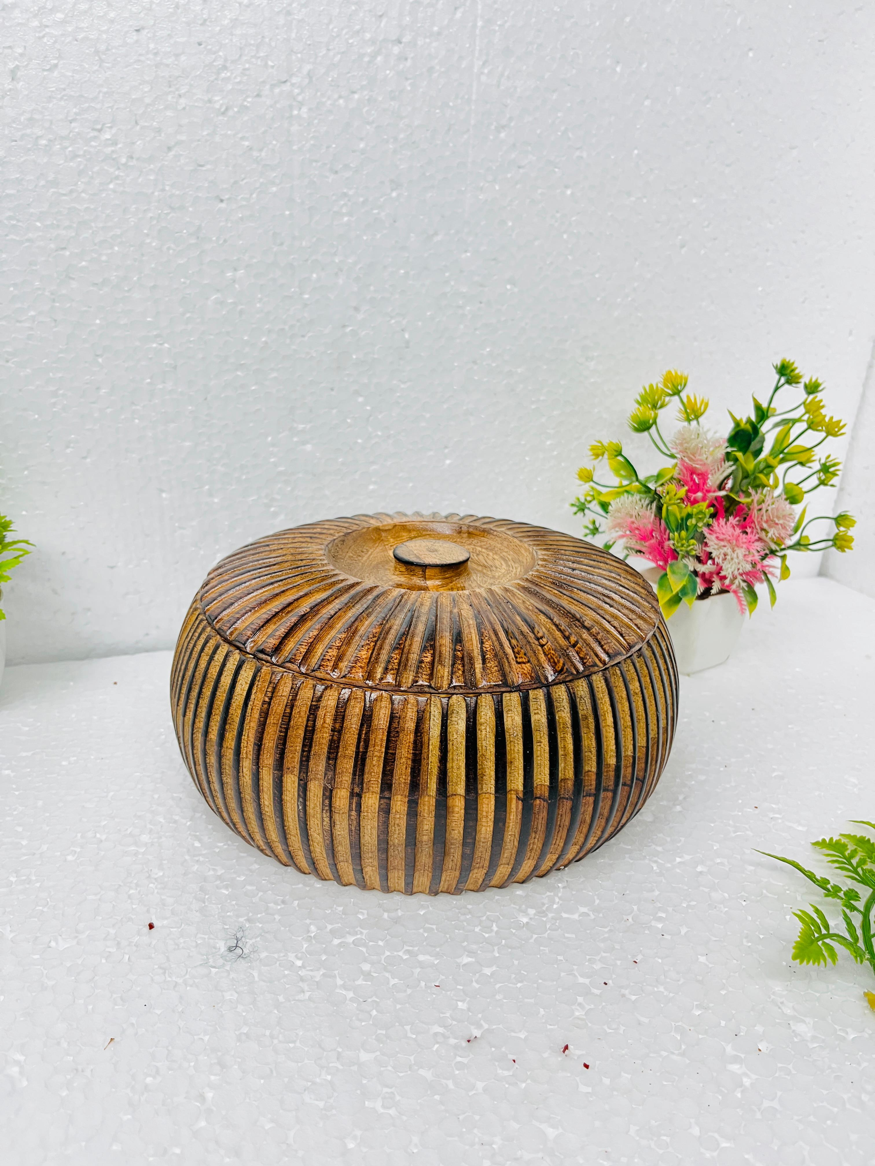 Mango Wood Pumpkin Shape Casserole or Chapati Box or wooden box