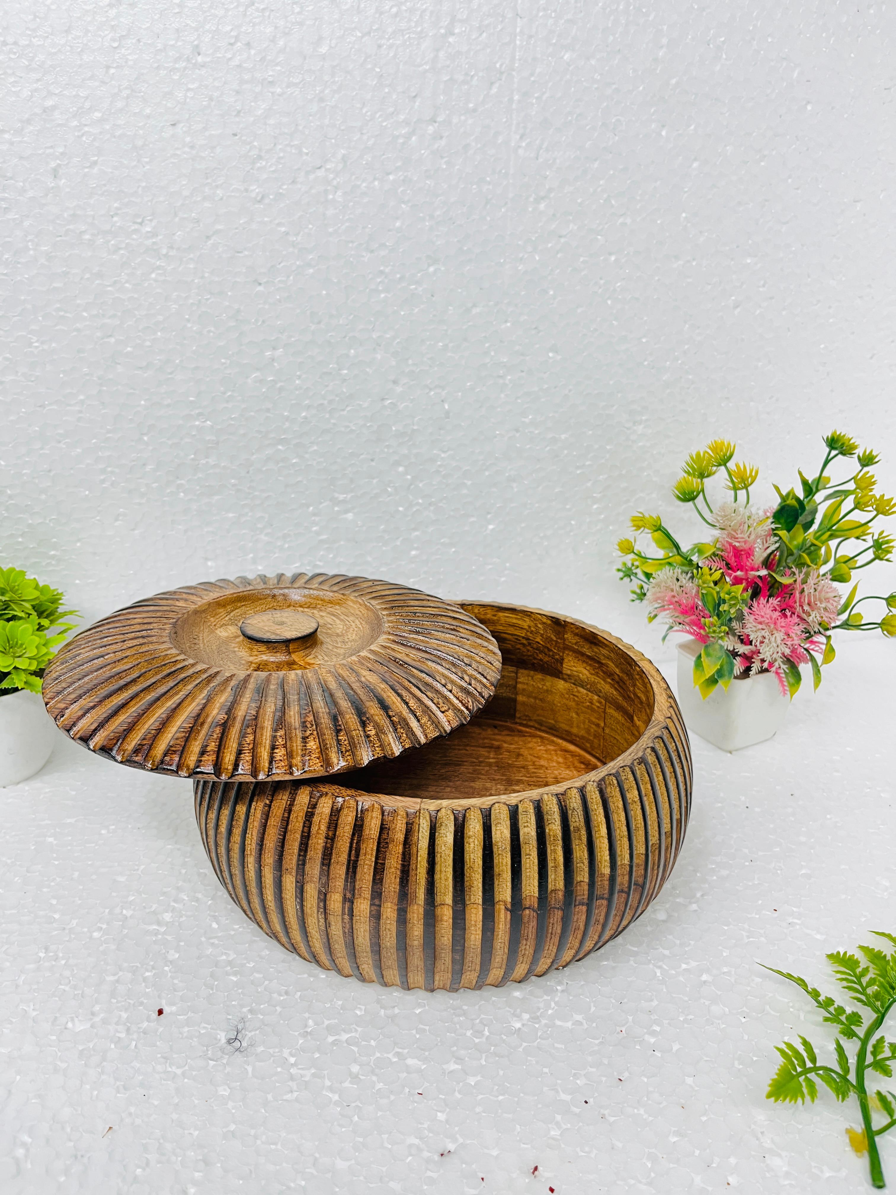 Mango Wood Pumpkin Shape Casserole or Chapati Box or wooden box