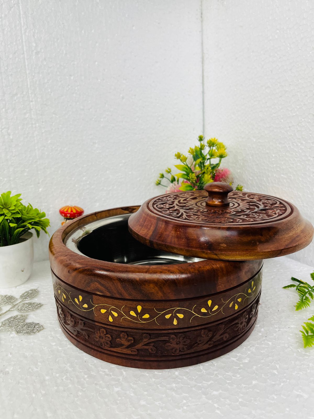 Sheesham Wood Casserole with Steel or Chapatti Box for Keeping them Hot for Longer Time