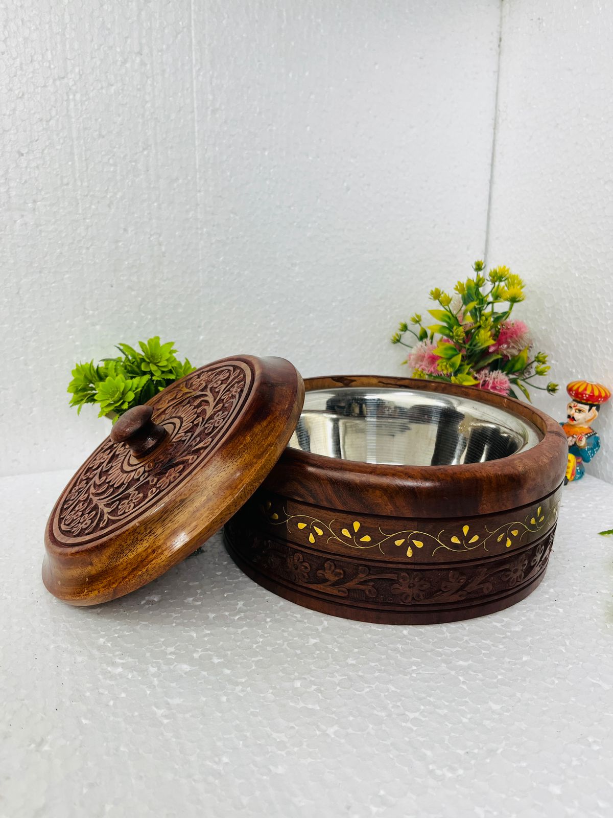 Sheesham Wood Casserole with Steel or Chapatti Box for Keeping them Hot for Longer Time