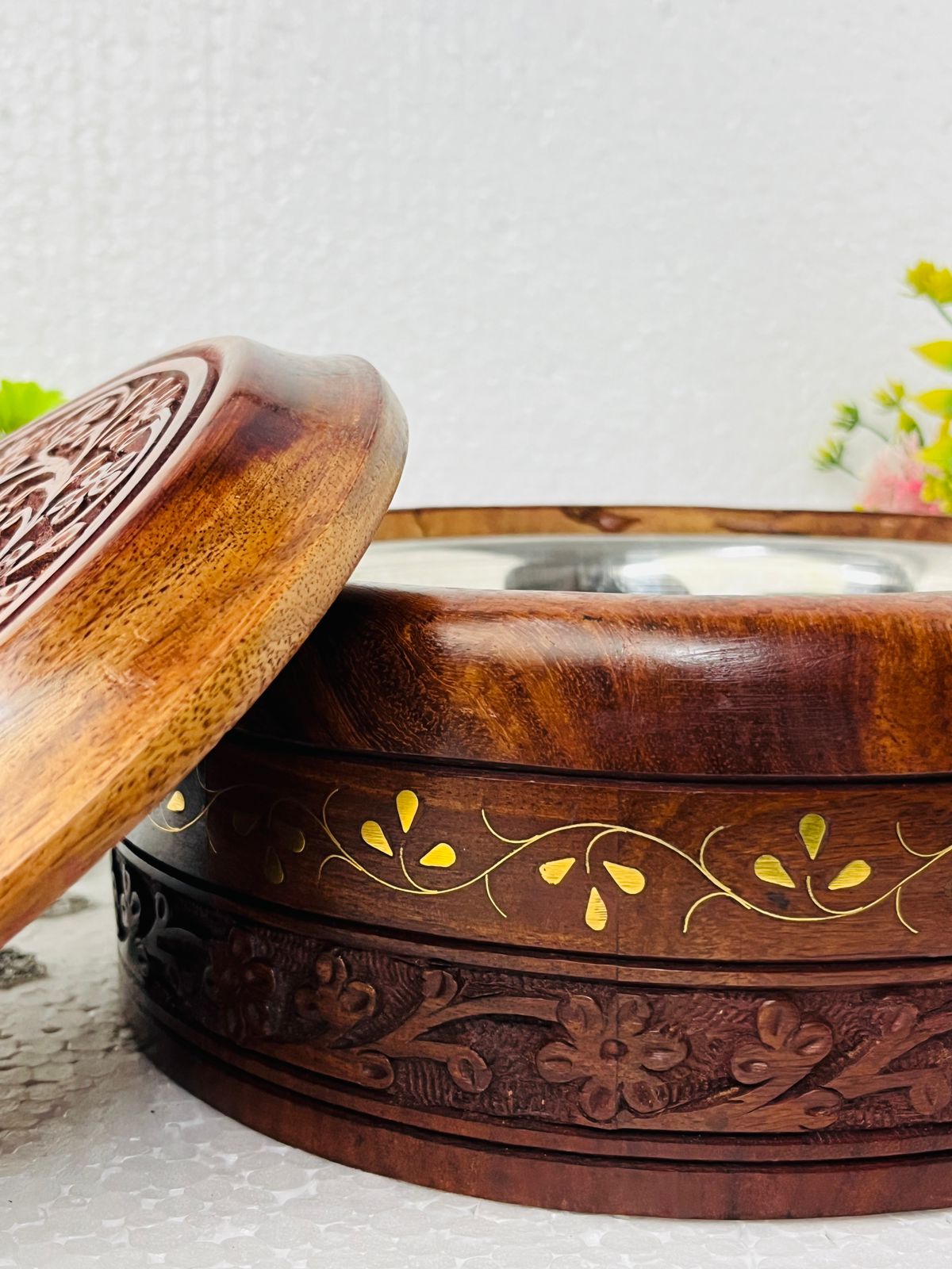 Sheesham Wood Casserole with Steel or Chapatti Box for Keeping them Hot for Longer Time