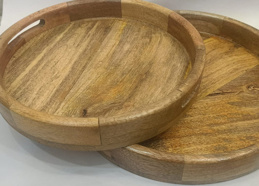 Wooden Round Serving Tray , set of 2