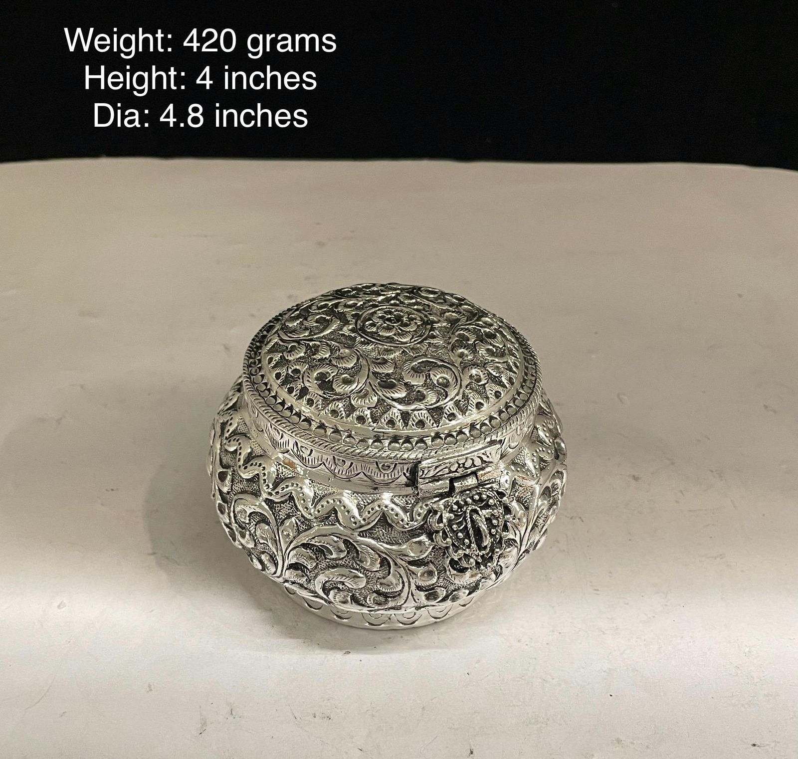 German silver fully carved jewelry box