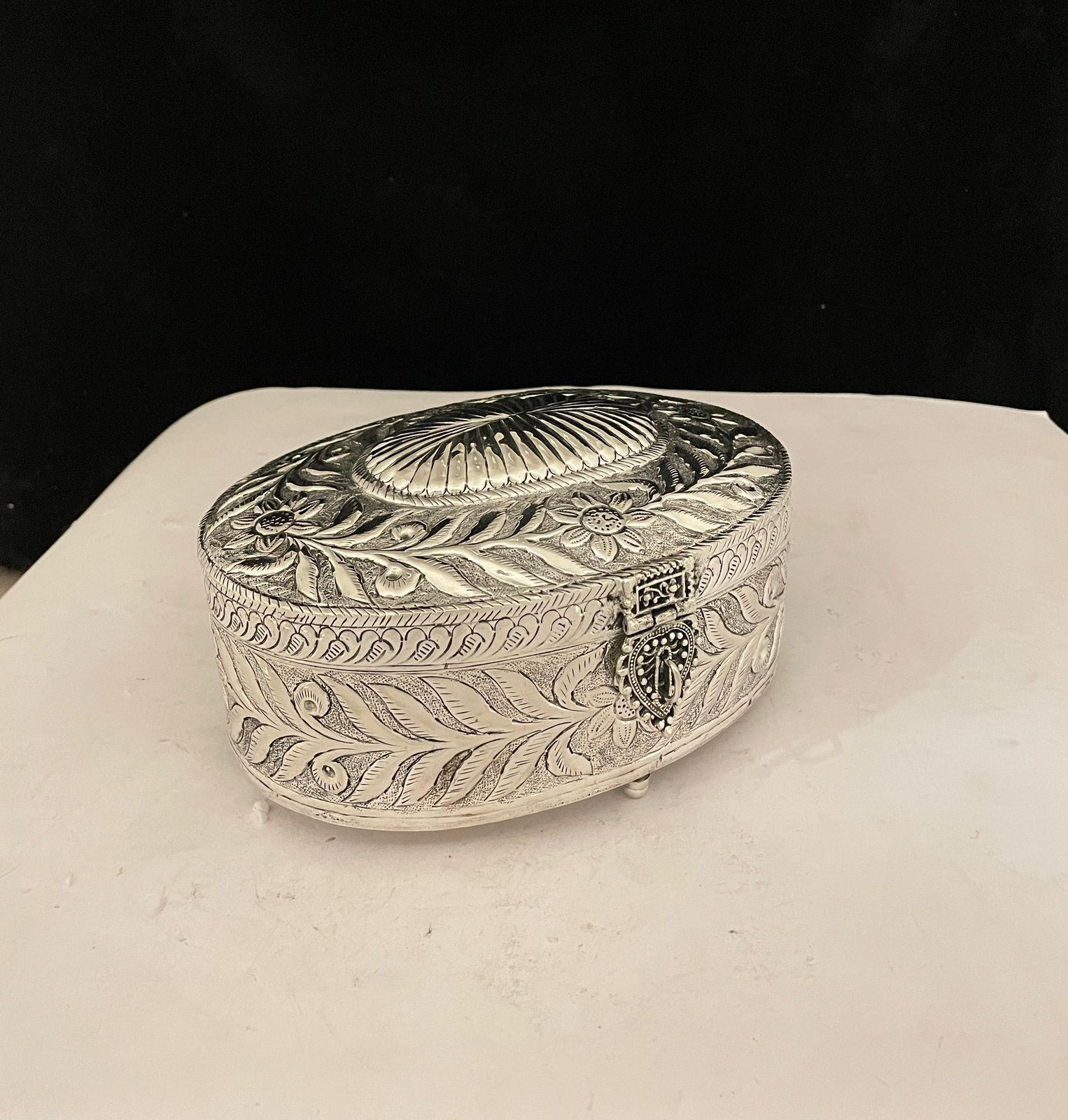 German silver fully carved 1 piece box.