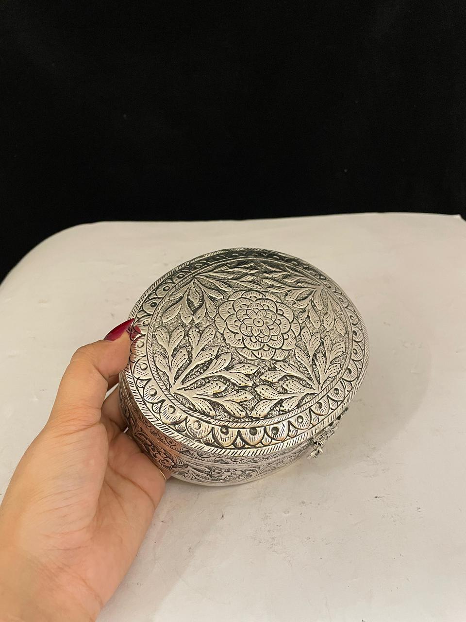 German silver fully carved rose design box