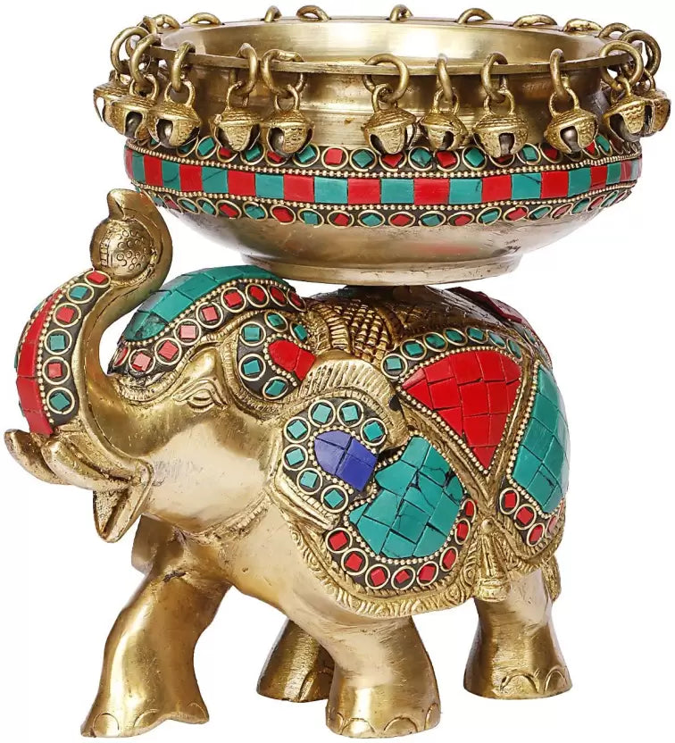Brass Multicolor stone work Elephant Urli Decorative Urli Bowl