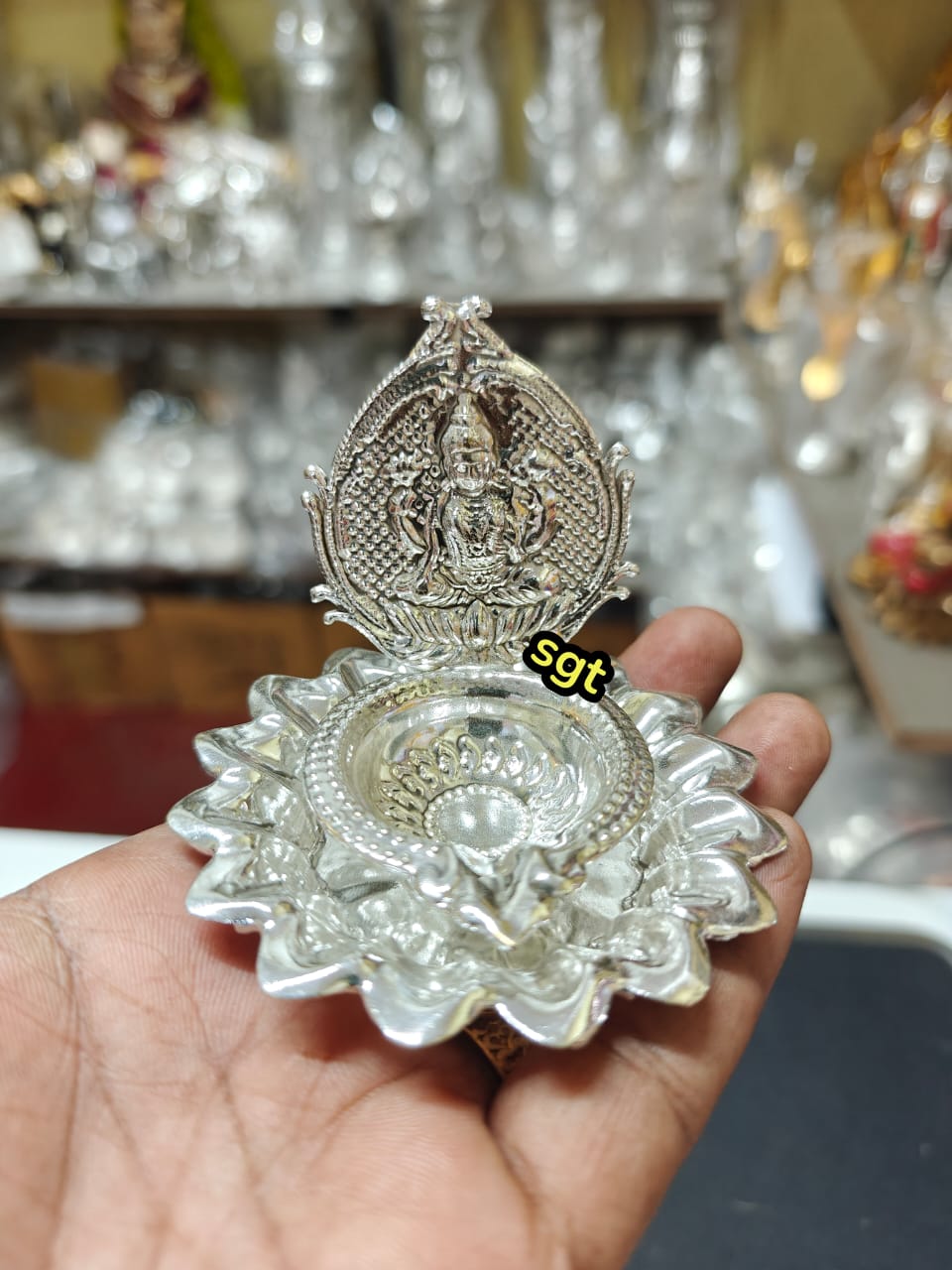German Silver Lotus Lakshmi Diya Set of 10 Pieces fopr Housewarming, Diwali, Gift Item