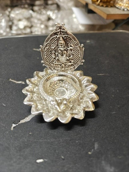 German Silver Lotus Lakshmi Diya Set of 10 Pieces fopr Housewarming, Diwali, Gift Item
