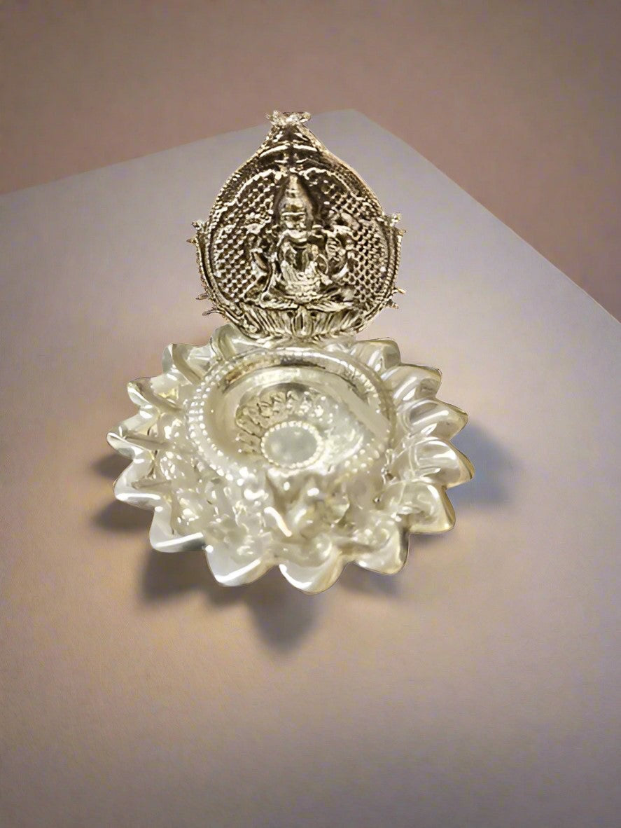 German Silver Lotus Lakshmi Diya Set of 10 Pieces fopr Housewarming, Diwali, Gift Item