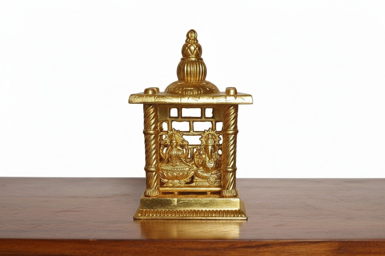 Golden Polish German Silver Lakshmi Ganesh Temple Set – Elegant Home Décor, light weighted