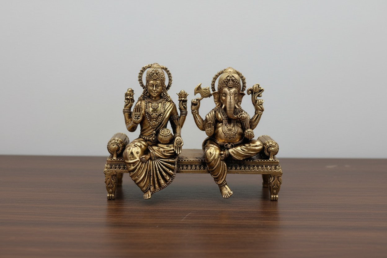 Brass Lakshmi Ganesh on Sofa Idol – Divine Home Temple Decor
