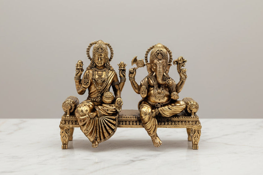 Brass Lakshmi Ganesh on Sofa Idol – Divine Home Temple Decor