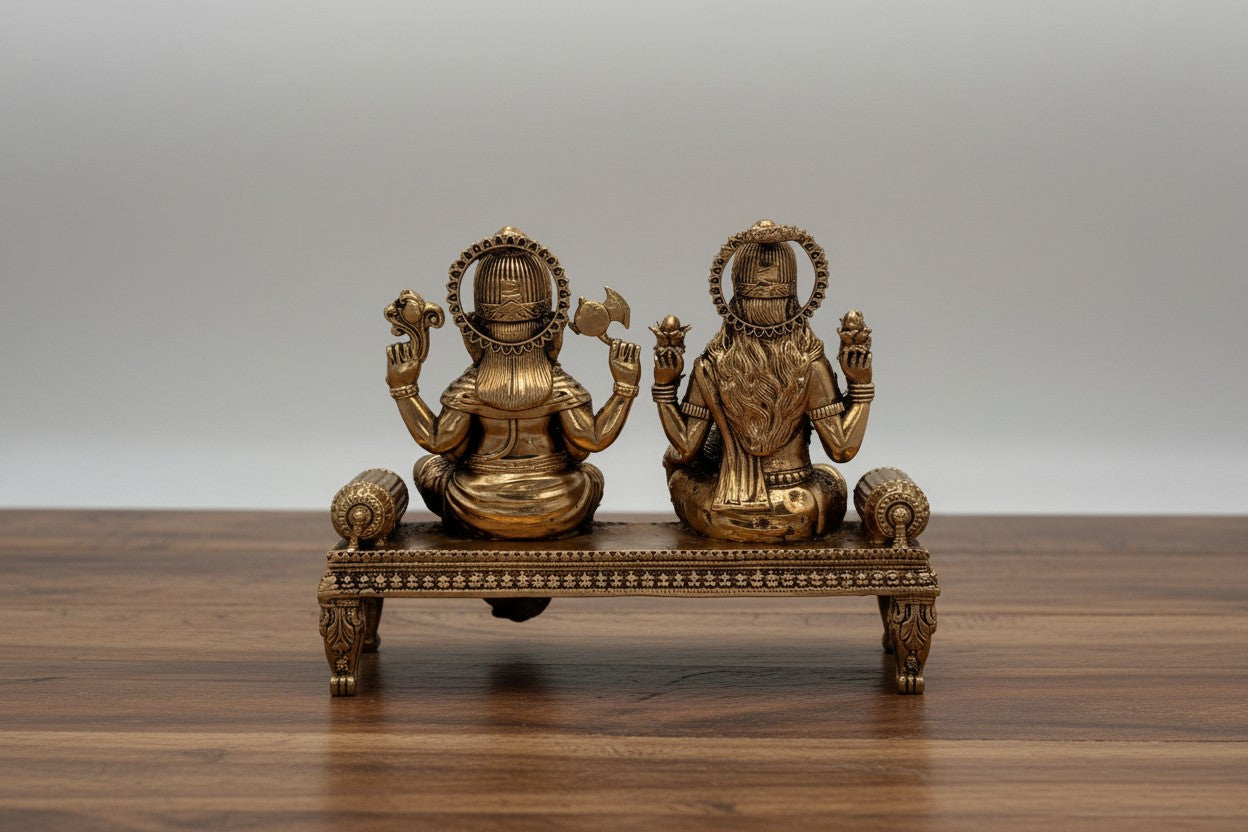 Brass Lakshmi Ganesh on Sofa Idol – Divine Home Temple Decor