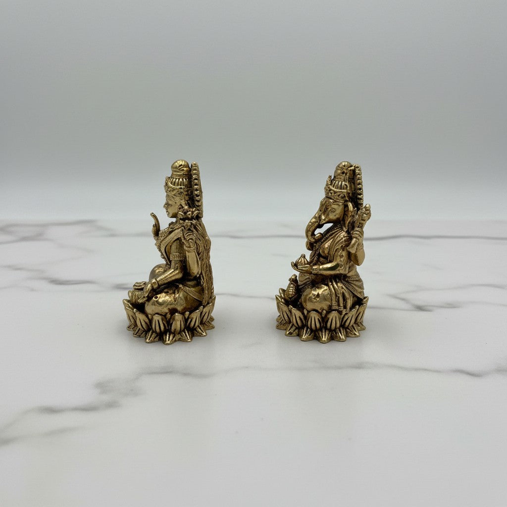 Brass Lakshmi Ganesh Idol on lotus – Divine Home Temple Decor