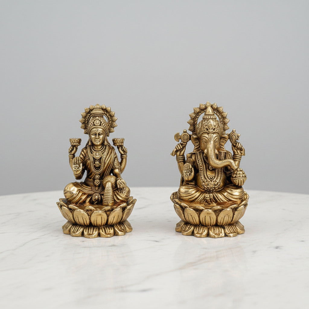 Brass Lakshmi Ganesh Idol – Divine Home Temple Décor, small size