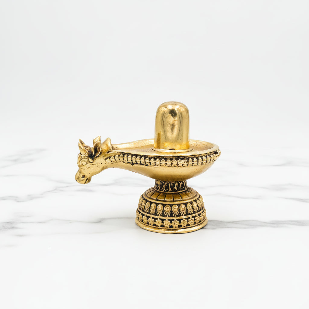 Brass Shivling with Nandi Mukh – Sacred Temple Decor