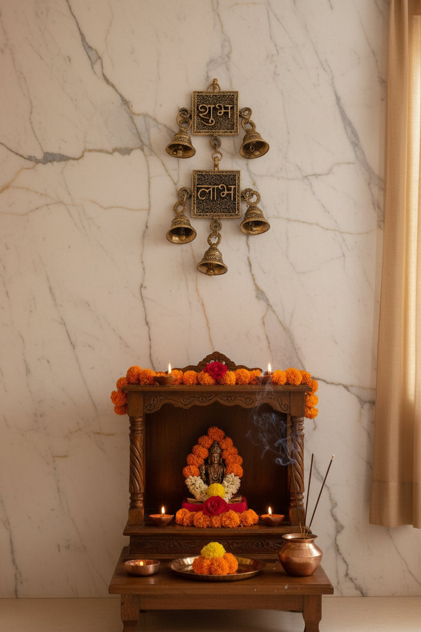 Brass Shubh Labh Wall Hanging – Auspicious 1 Piece Temple & Home Décor